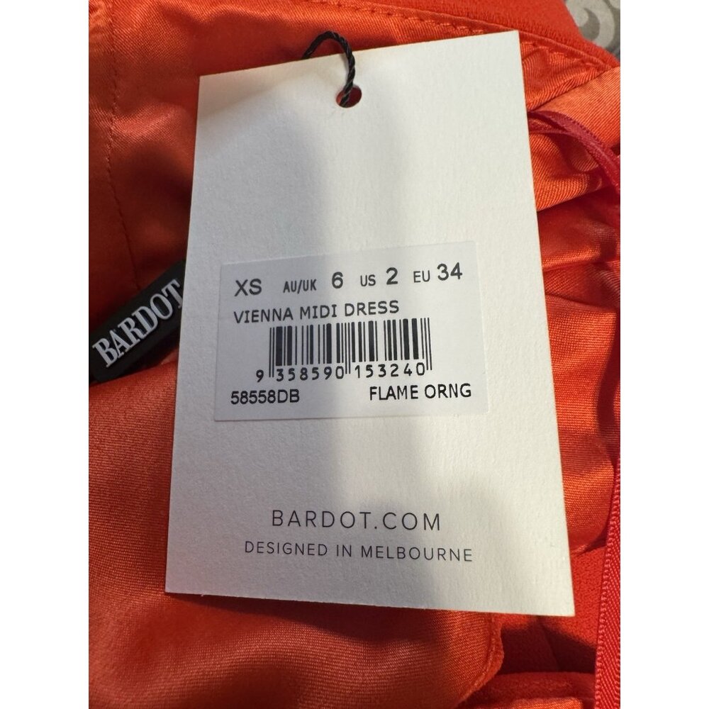 Bardot XS Veinna Dress US 2 Flame Orange Corset Midi Pencil Cut Out NEW - Picture 11 of 15